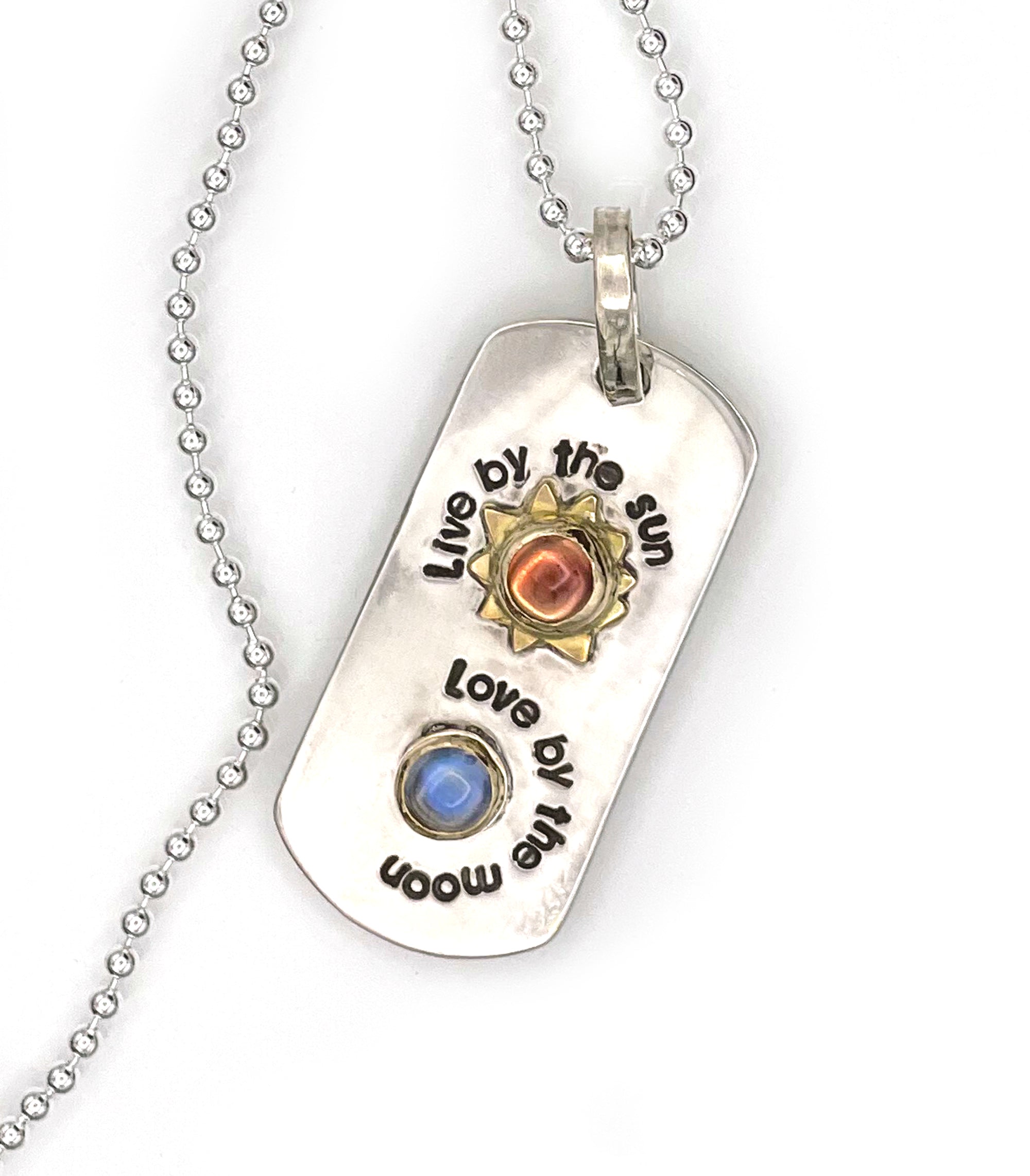 Sun and Moon Necklace, Celestial Dog Tag Necklace, Sunstone and Moonstone One of a Kind Jewelry