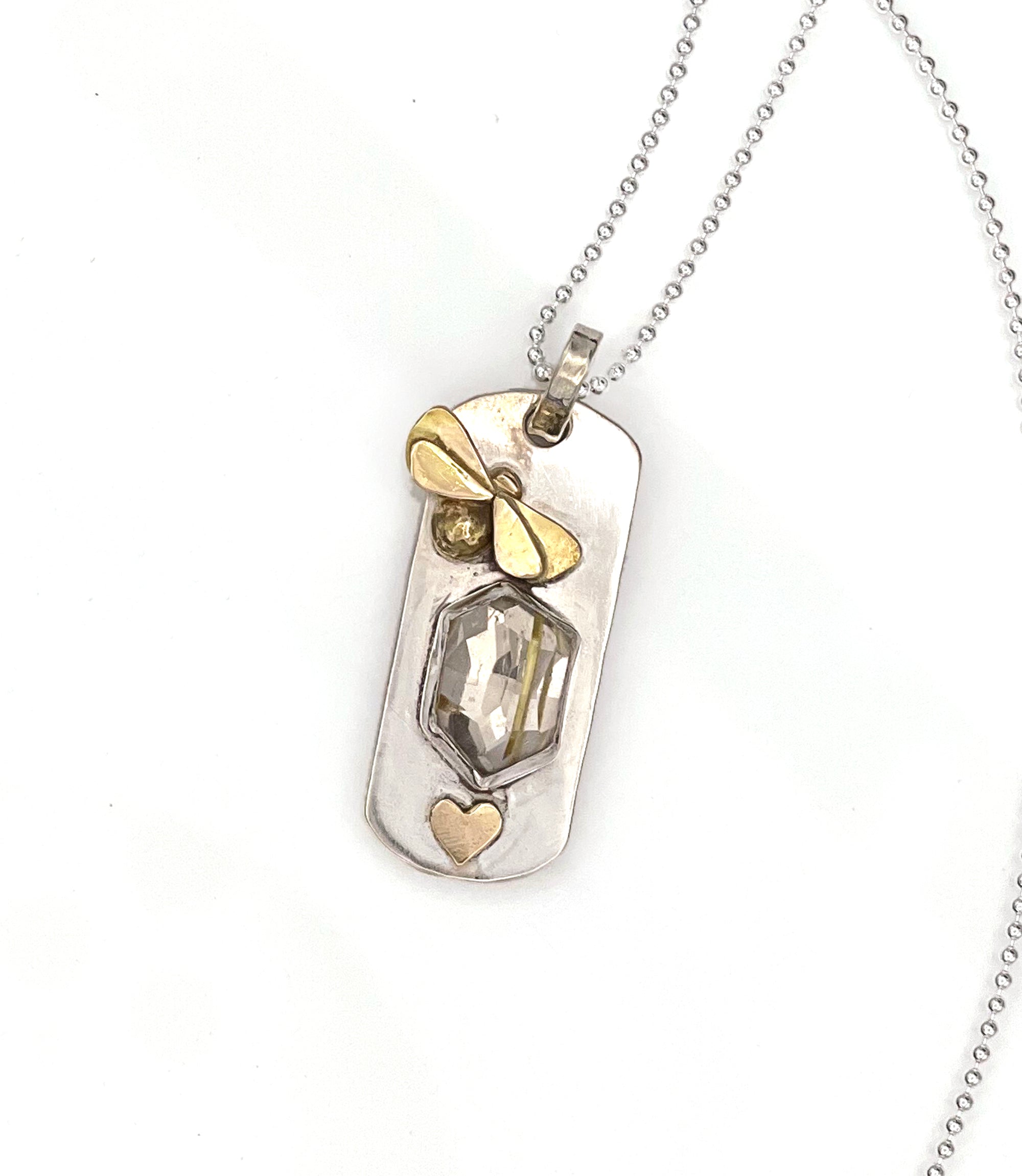 Honeybee Dog Tag Necklace, Rutilated Quartz Dog Tag Necklace, One of a Kind