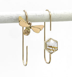 14K Honeybee Honeycomb Earrings, Bumblebee Earrings, Solid Gold