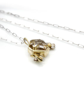 Honeybee and Honeycomb Necklace, Rutilated Quartz Sculptural Necklace, 14K solid gold, One of a Kind