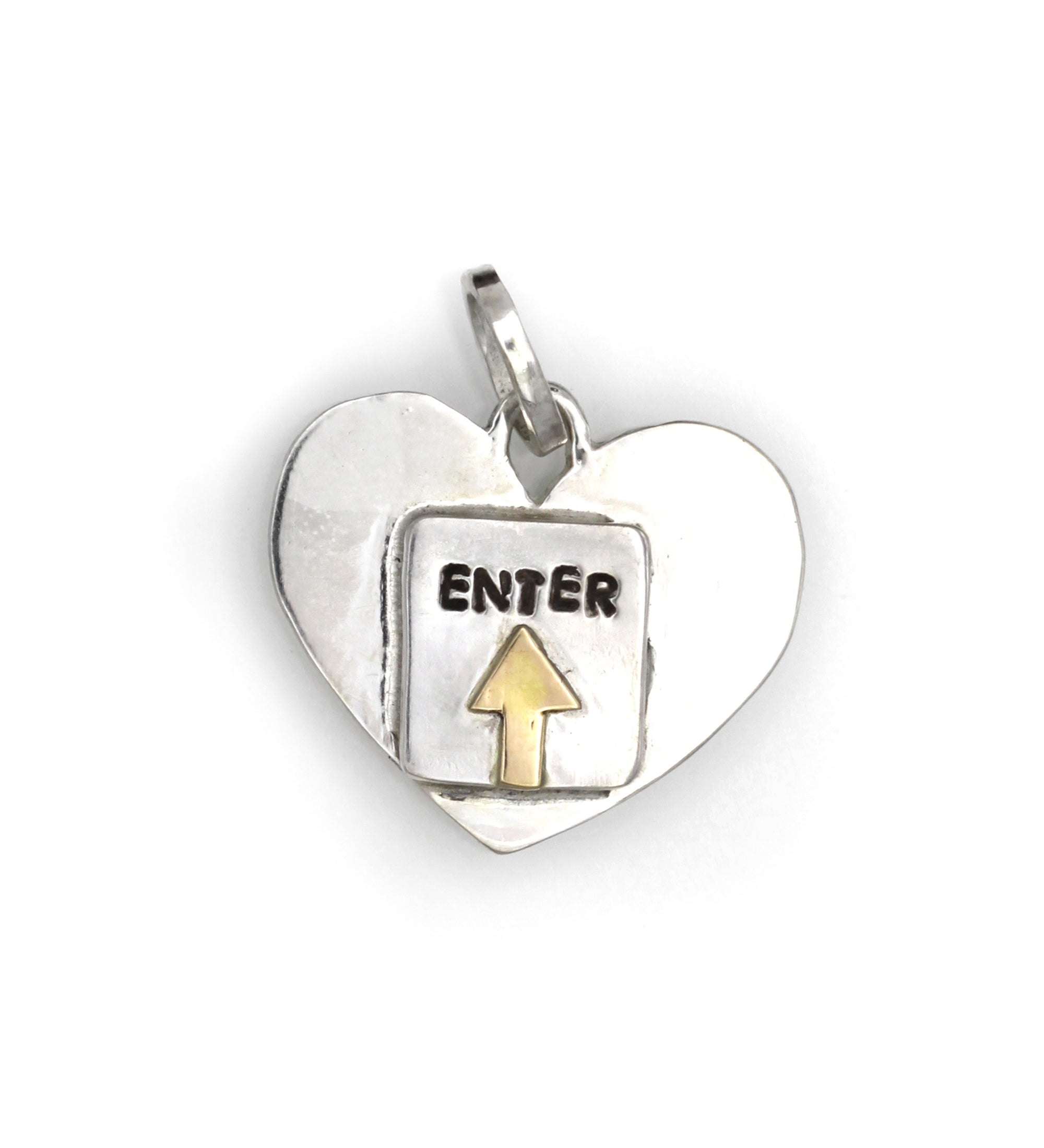Road Sign Heart Pendant, Large Handmade DO  NOT ENTER Heart Charm in Sterling and 14K