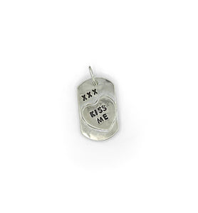 Kiss Me Conversation Heart Dog Tag Necklace, Handmade, Sterling Silver