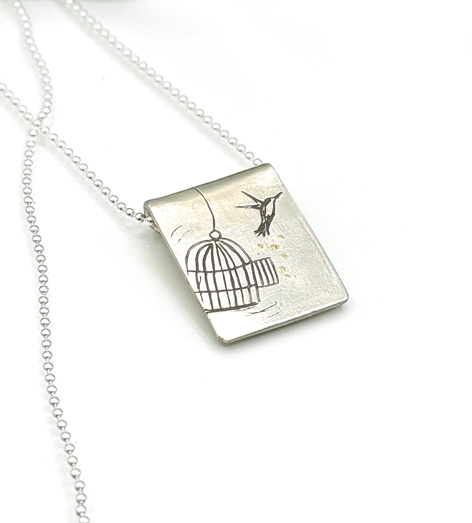 Let Them, Bird and Cage Pendant in 999 Fine Silver, One of a Kind