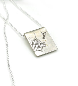 Let Them, Bird and Cage Pendant in 999 Fine Silver, One of a Kind