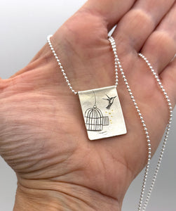 Let Them, Bird and Cage Pendant in 999 Fine Silver, One of a Kind