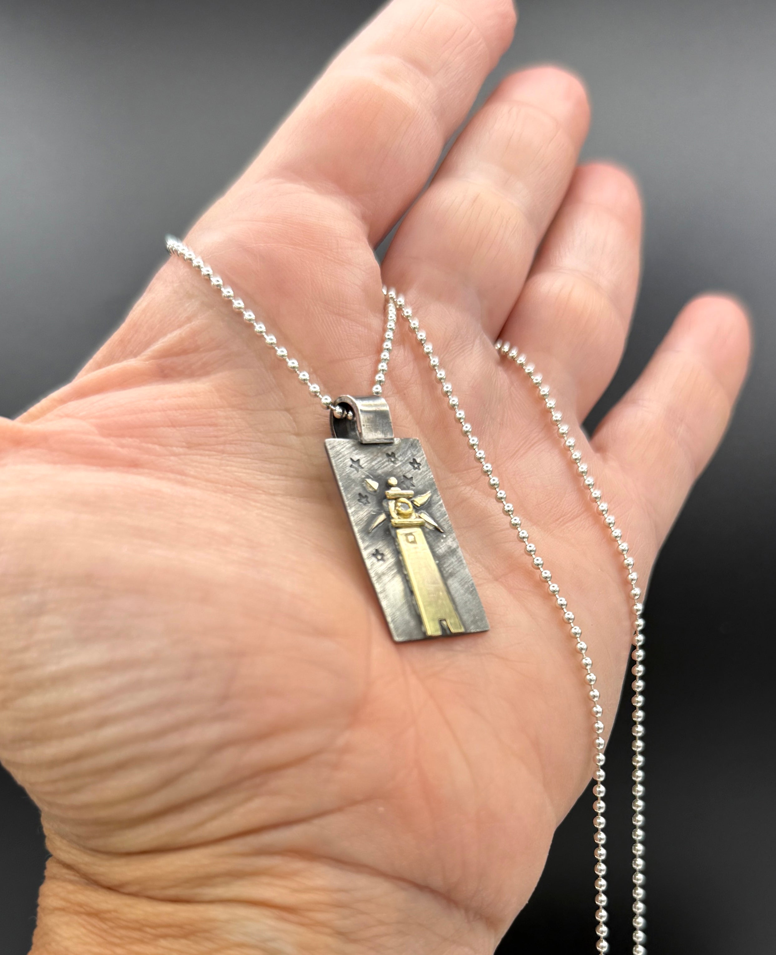 Give Hope Necklace, Lighthouse and Diamond Pendant in Sterling Silver, and 14K Solid Gold, One of a Kind