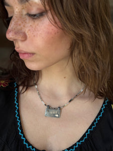Bear Necklace in Fine Silver and 14K, with Labradorite and Moonstone Chain, One of a Kind