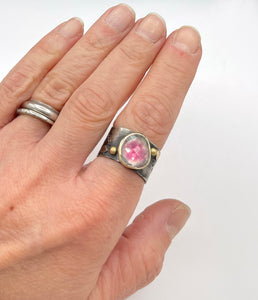 Bicolor Blue and Pink Tourmaline Halle Ring, Wide Band 14K and Sterling Ring, One of a Kind