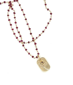 The Little Things, Pink Diamond Flower Necklace in 14K, with Ruby Chain, One of a Kind
