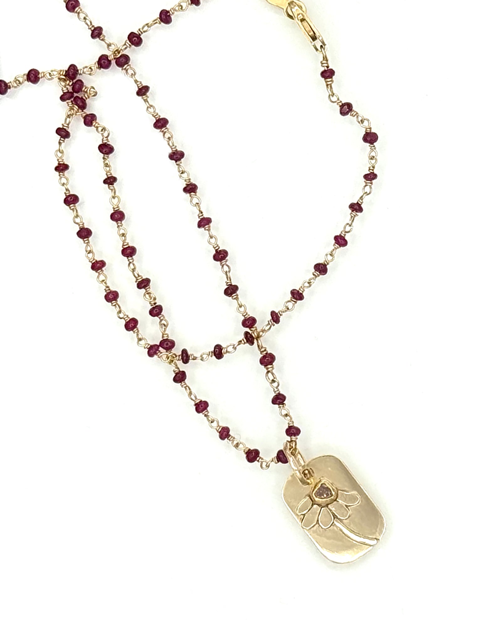 The Little Things, Pink Diamond Flower Necklace in 14K, with Ruby Chain, One of a Kind