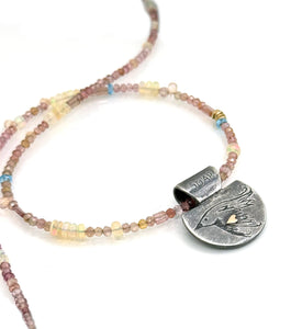 Soaring Bird Necklace in Fine Silver, and 14K Solid Gold, with Tourmaline Chain, One of a Kind