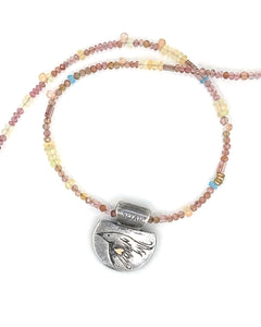 Soaring Bird Necklace in Fine Silver, and 14K Solid Gold, with Tourmaline Chain, One of a Kind