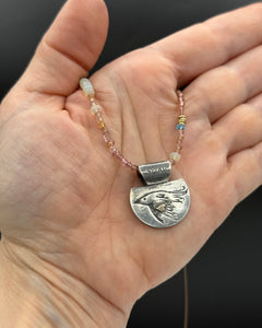 Soaring Bird Necklace in Fine Silver, and 14K Solid Gold, with Tourmaline Chain, One of a Kind