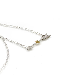 Arrow Necklace, Arrow and Flower Necklace, Sterling Silver and 14K
