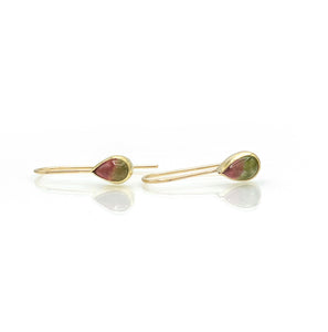 Watermelon Tourmaline Teardrop Earrings, 14k and 18K Solid Gold, One of a Kind