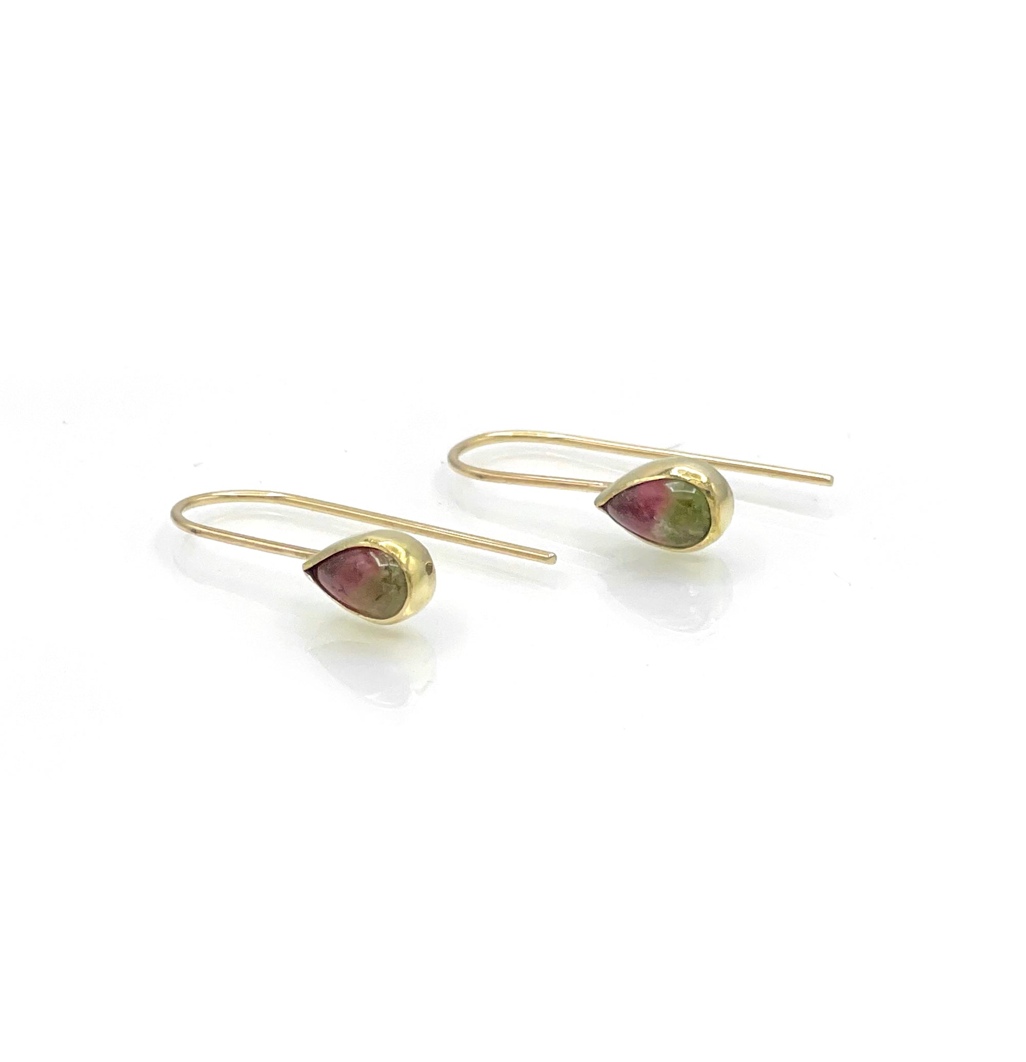 Watermelon Tourmaline Teardrop Earrings, 14k and 18K Solid Gold, One of a Kind