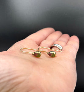 Watermelon Tourmaline Teardrop Earrings, 14k and 18K Solid Gold, One of a Kind