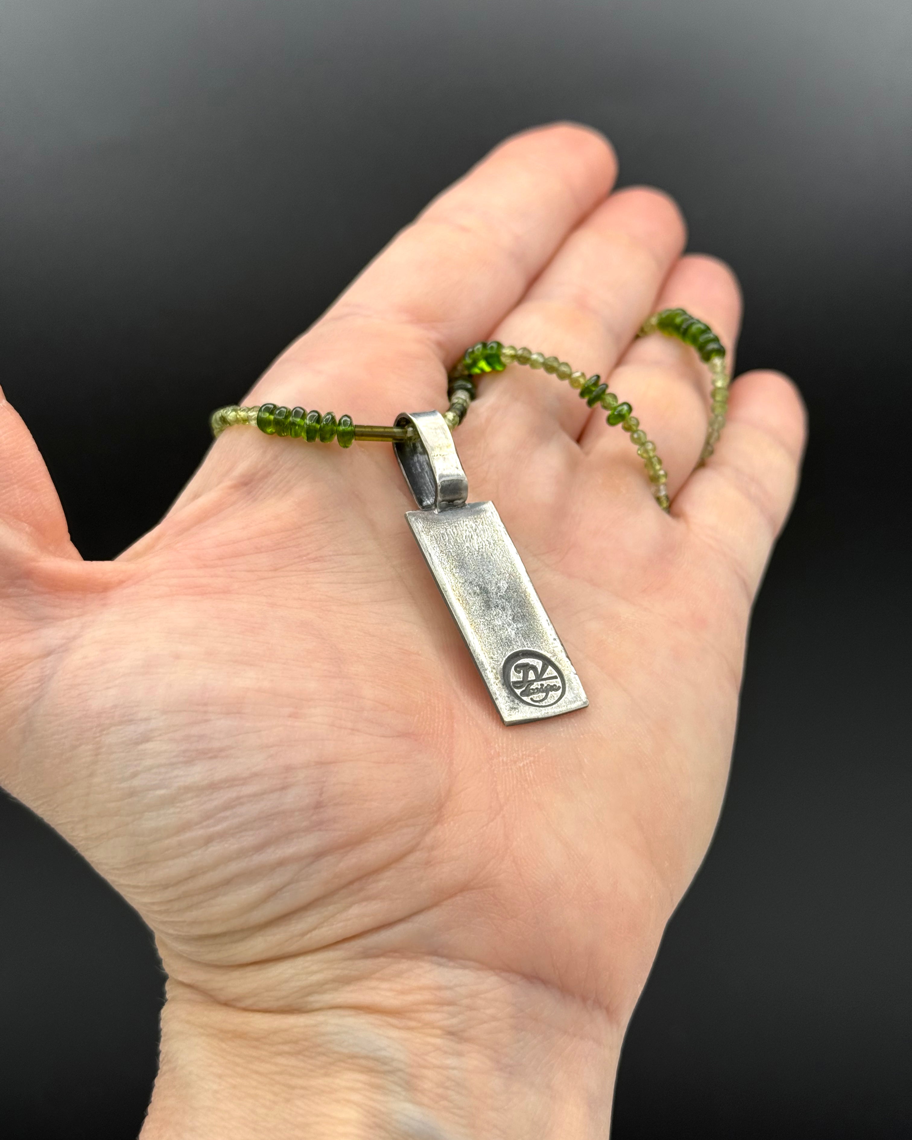 Forest Pine Tree Necklace in Fine Silver, with Chrome Diopside and Tourmaline Chain, One of a Kind