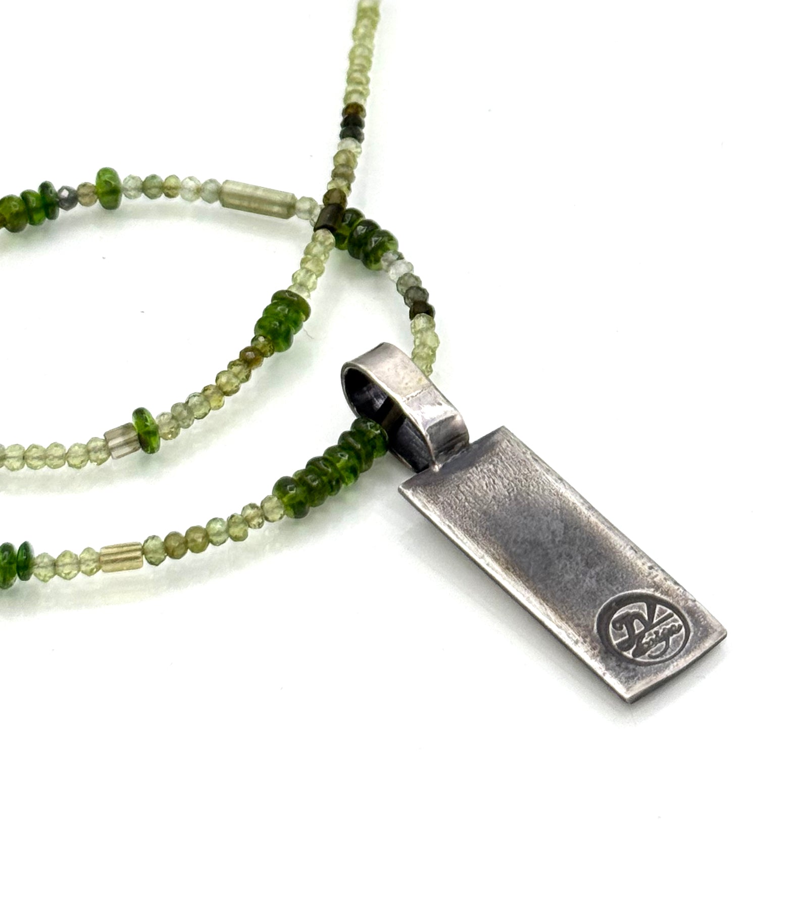Forest Pine Tree Necklace in Fine Silver, with Chrome Diopside and Tourmaline Chain, One of a Kind