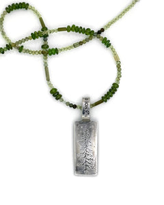 Forest Pine Tree Necklace in Fine Silver, with Chrome Diopside and Tourmaline Chain, One of a Kind