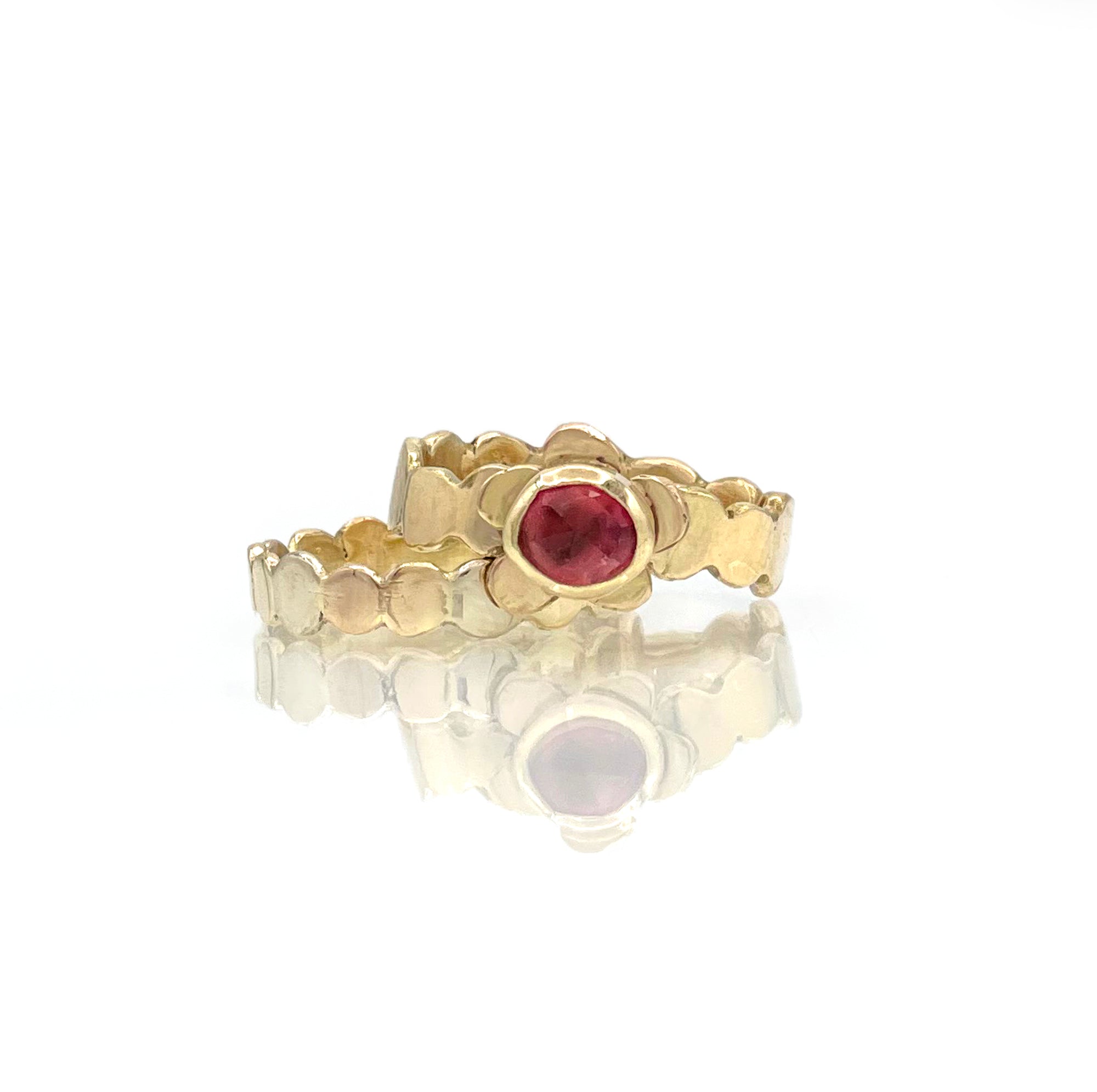 14K Tourmaline Ring Set, Stacking Rings, Solid gold, One of a kind