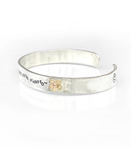 Flower Cuff Bracelet, Hand Stamped Sterling and 14K