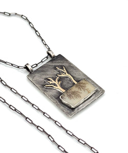 Tree Pendant Necklace Dendritic Agate Sterling and 14K