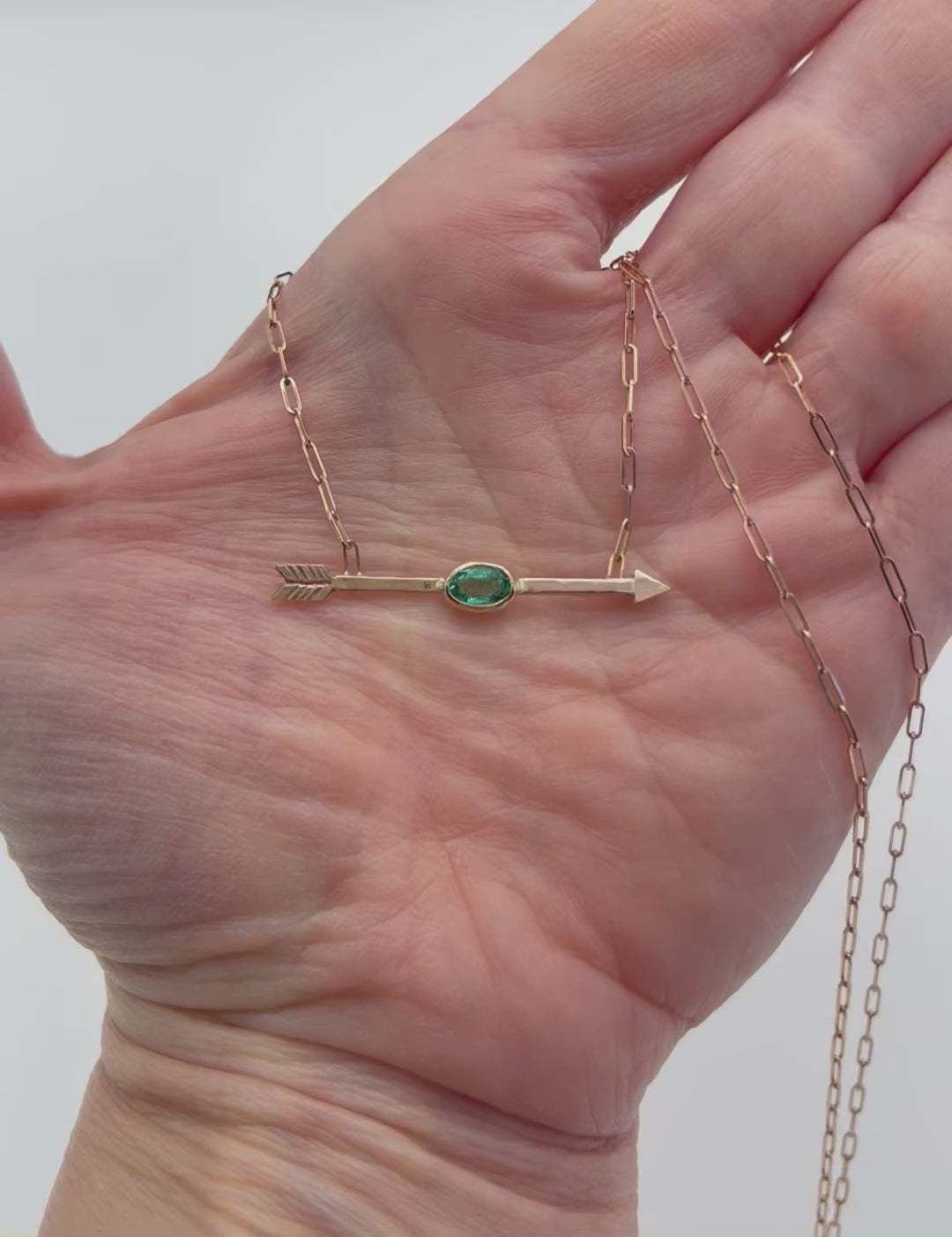 14K Emerald Arrow Necklace, Piercing Necklace, Solid rose Gold