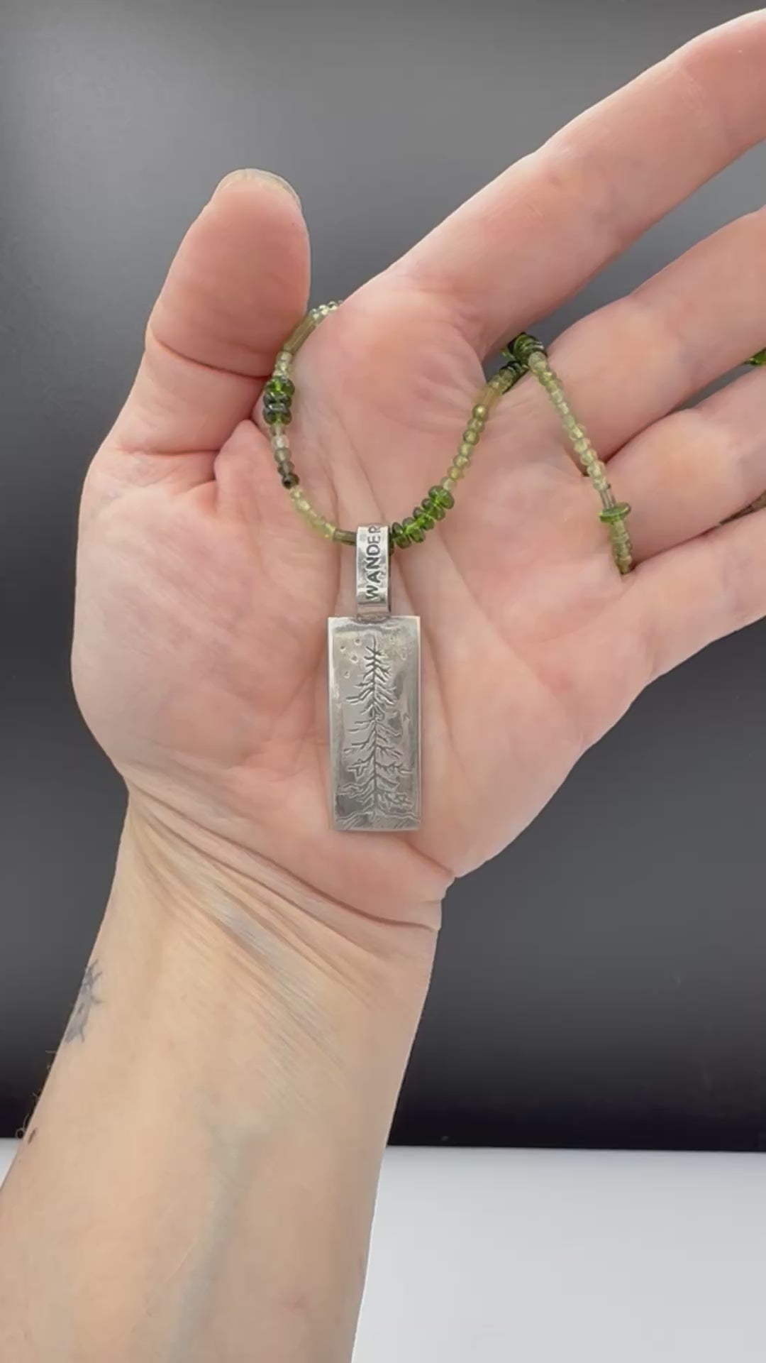 Forest Pine Tree Necklace in Fine Silver, with Chrome Diopside and Tourmaline Chain, One of a Kind