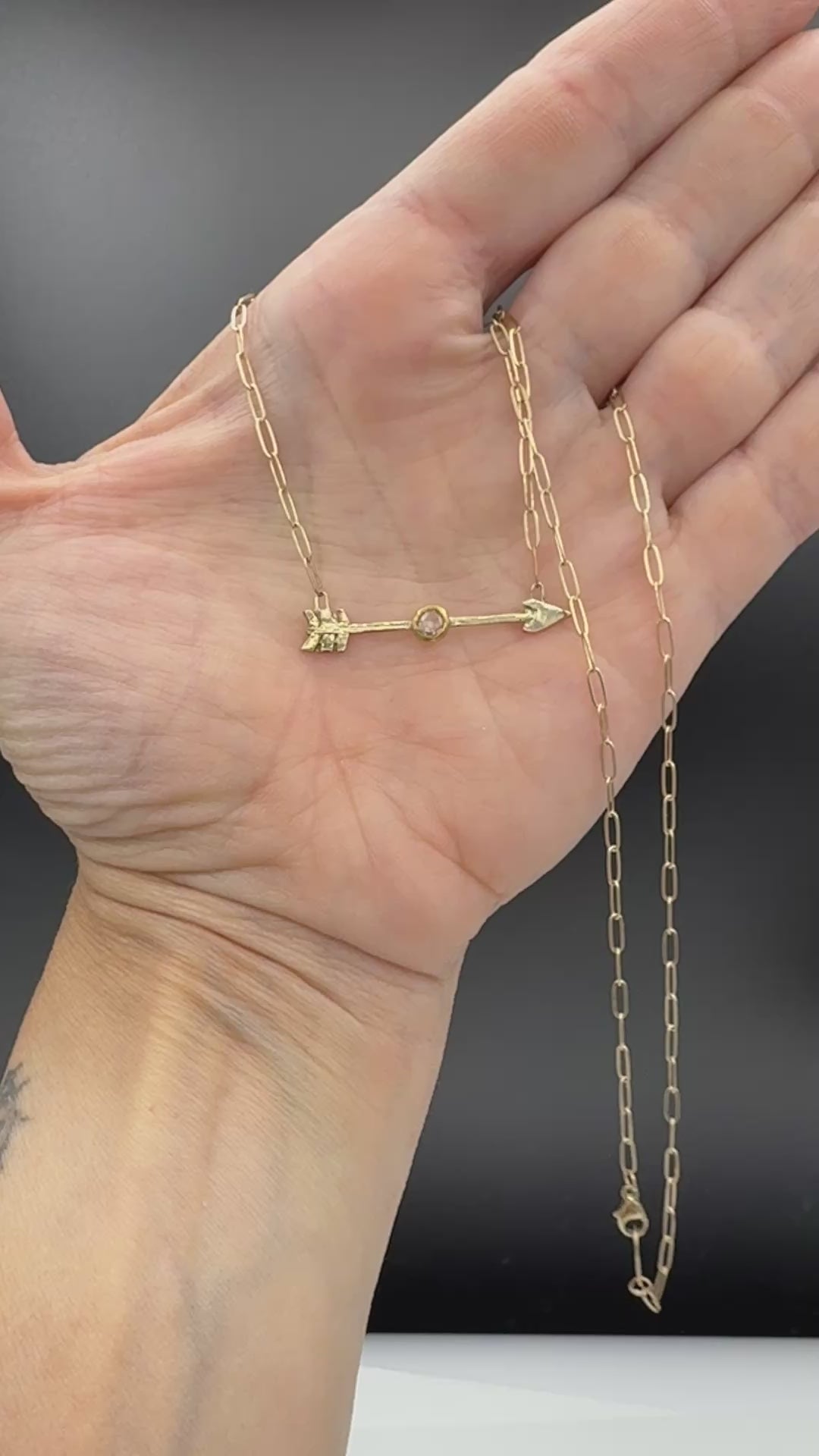 I Am Titanium, Arrow Piercing a Diamond Necklace in 14K, One of a Kind