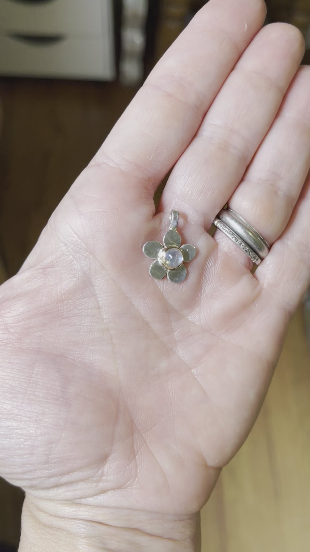Moonstone Flower Necklace, Sterling Silver, 14K