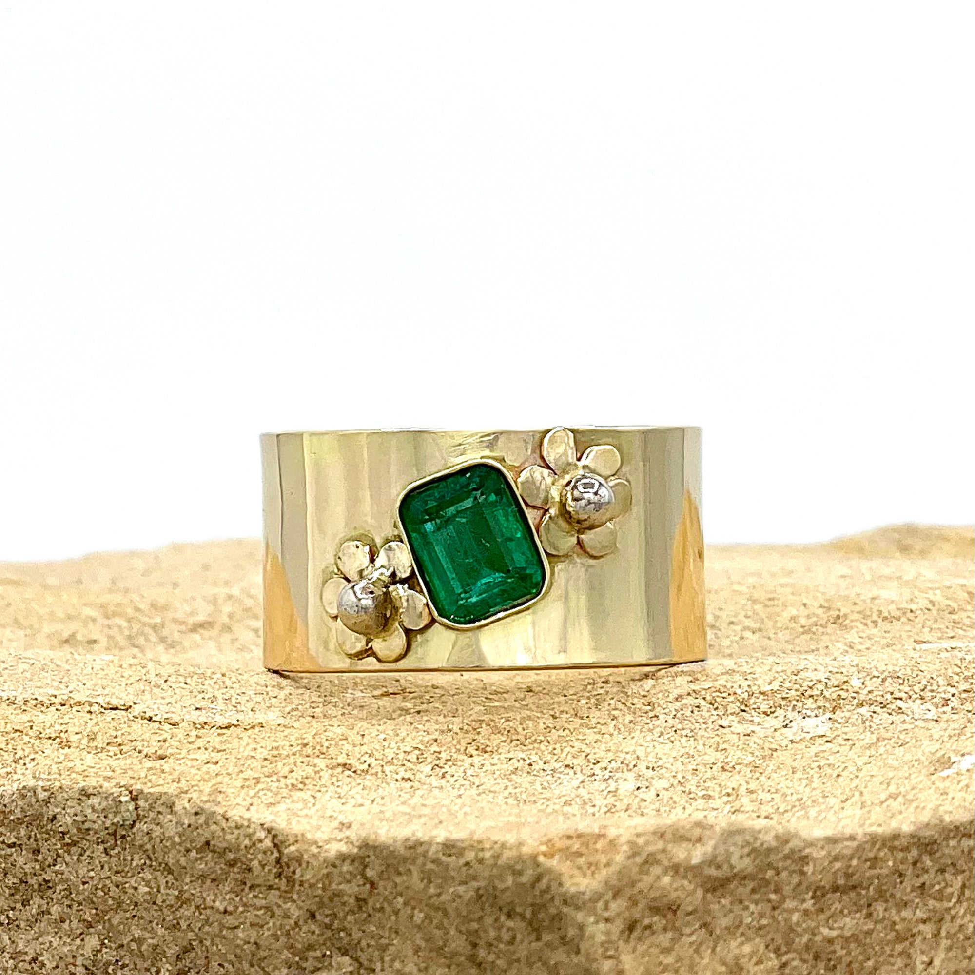 Pear Cut Faceted Emerald Eternity Band Ring in 14k Solid Gold