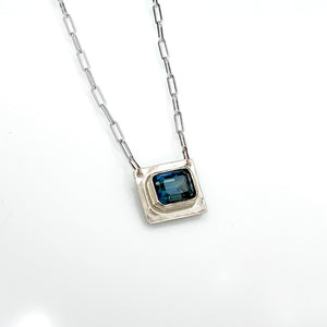 14K Sapphire Necklace, Montana Sapphire Bar Necklace, Solid White Gold