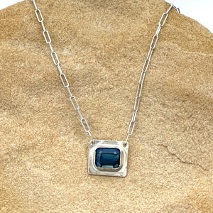 14K Sapphire Necklace, Montana Sapphire Bar Necklace, Solid White Gold