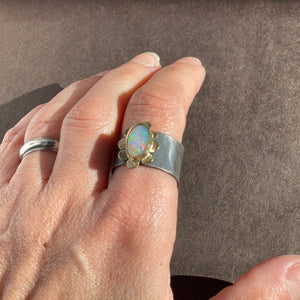 Stunning Australian Opal Flower Ring in 14K solid Gold and Sterling Silver