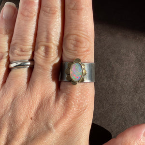 Stunning Australian Opal Flower Ring in 14K solid Gold and Sterling Silver