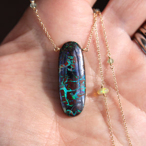 Boulder Opal Necklace, Koroit Opal Necklace, Collectors Opal - 14K Solid Gold