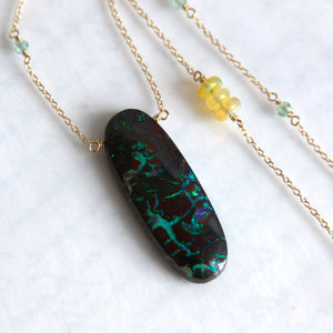 Boulder Opal Necklace, Koroit Opal Necklace, Collectors Opal - 14K Solid Gold