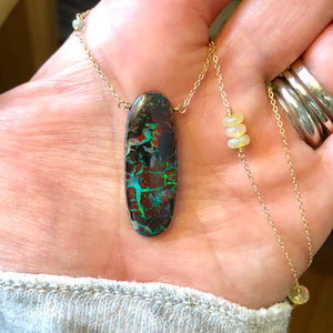 Boulder Opal Necklace, Koroit Opal Necklace, Collectors Opal - 14K Solid Gold