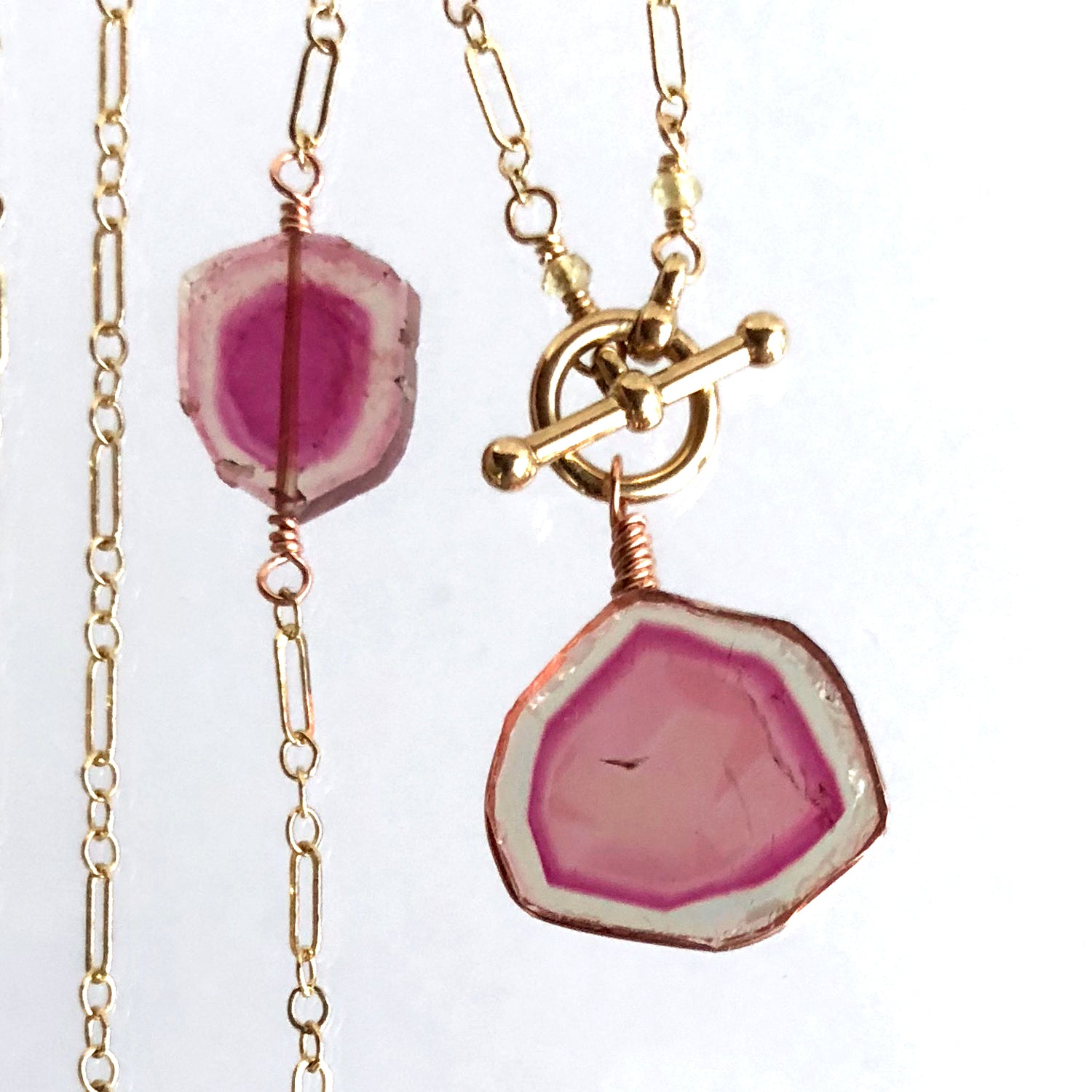 14K Watermelon Tourmaline Necklace, Solid Gold, One of a Kind