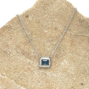 14K Sapphire Necklace, Madagascar Sapphire Bar Necklace, Solid White Gold