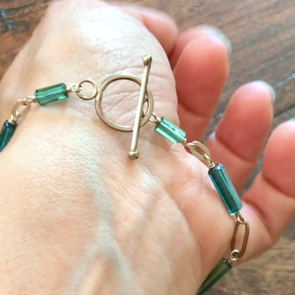Raw Green Tourmaline Bracelet Ring Set - Uniquelan Jewelry