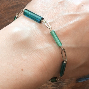 14K Blue Tourmaline Bracelet, Blue Green Tourmaline Bracelet, White Gold