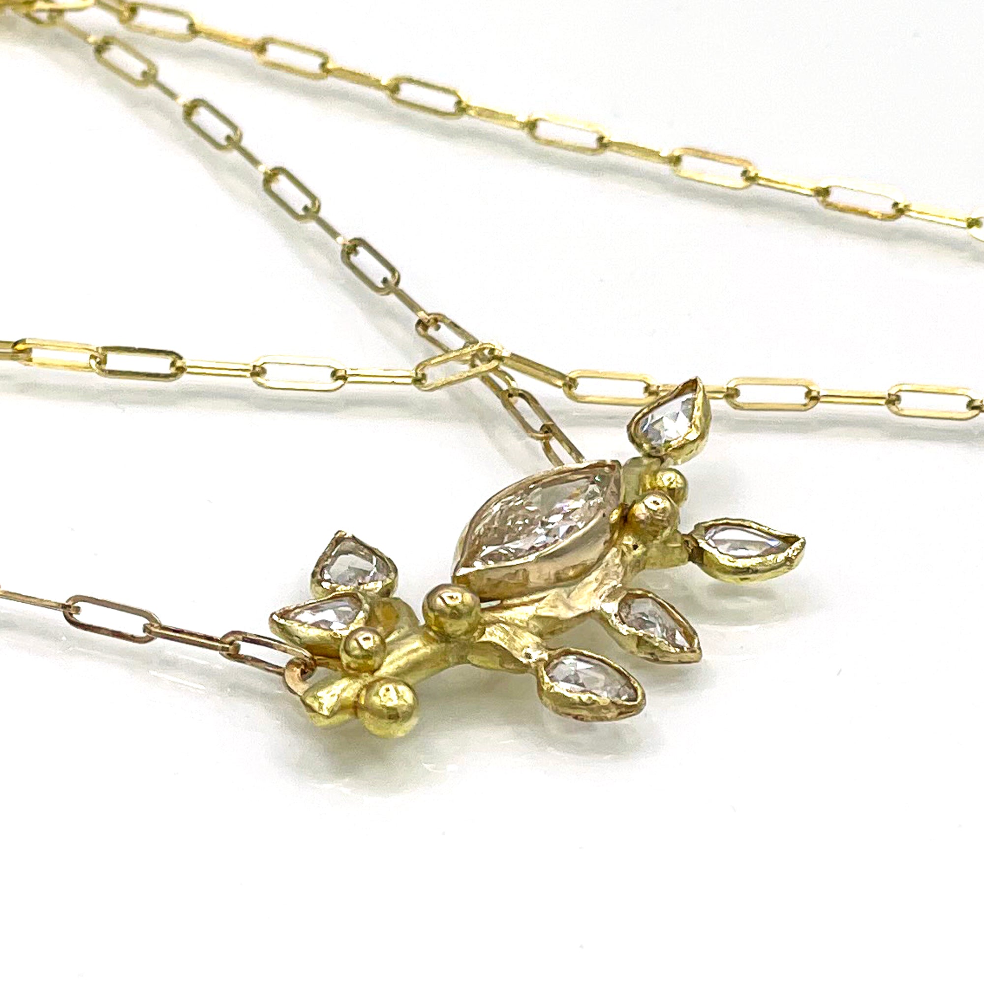 14K Diamond Necklace, Diamond Leaf Necklace, Solid Gold, One of a Kind