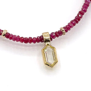 14K Diamond and Ruby Necklace, Portrait Cut Diamond, Solid Gold, One of a Kind
