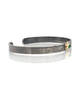 Emerald Bracelet, Sterling Silver 14K Solid Gold Flower Bracelet, One of a Kind