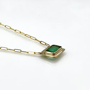 14K Emerald Necklace, Bar Necklace, Solid Yellow Gold, May Birthstone