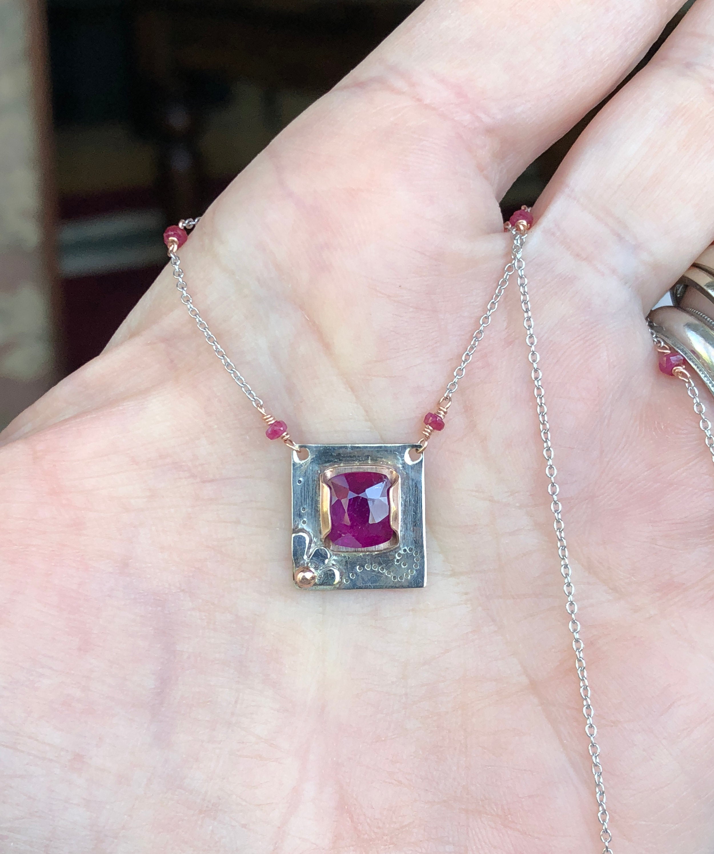 14K Ruby Necklace, GIA Certified, Solid White Gold, One of a kind