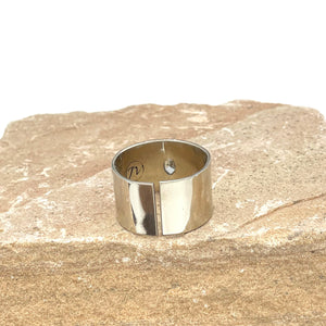 14K Diamond Flower Ring, Solid White Gold Diamond Wide Band Ring