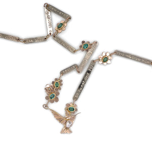 14K Hummingbird Necklace, Diamond Emerald Necklace, Poem Necklace